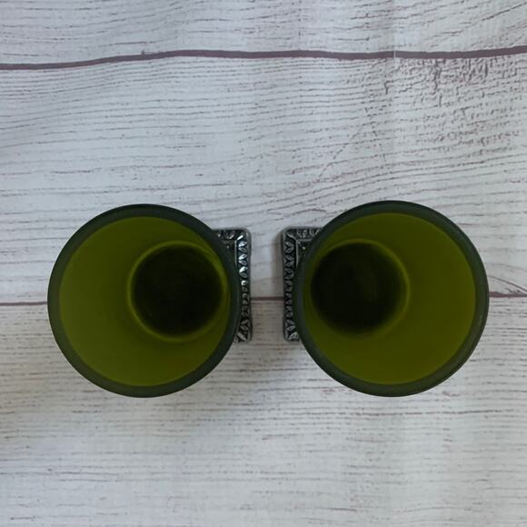 Green Frosted Glass Votive Candle Holders Set of 2 Square Metal Base 4 3/8" - Picture 5 of 16